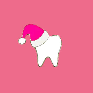 Specialty Tooth Pin - White Santa in Hot Pink Hat