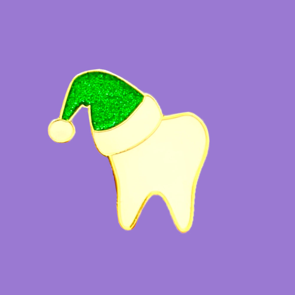 Specialty Tooth Pin- White Santa in Green Glitter Hat