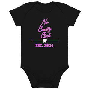 No Cavity Club-2024 Collegiate Organic cotton baby bodysuit Pink and Lavender Design