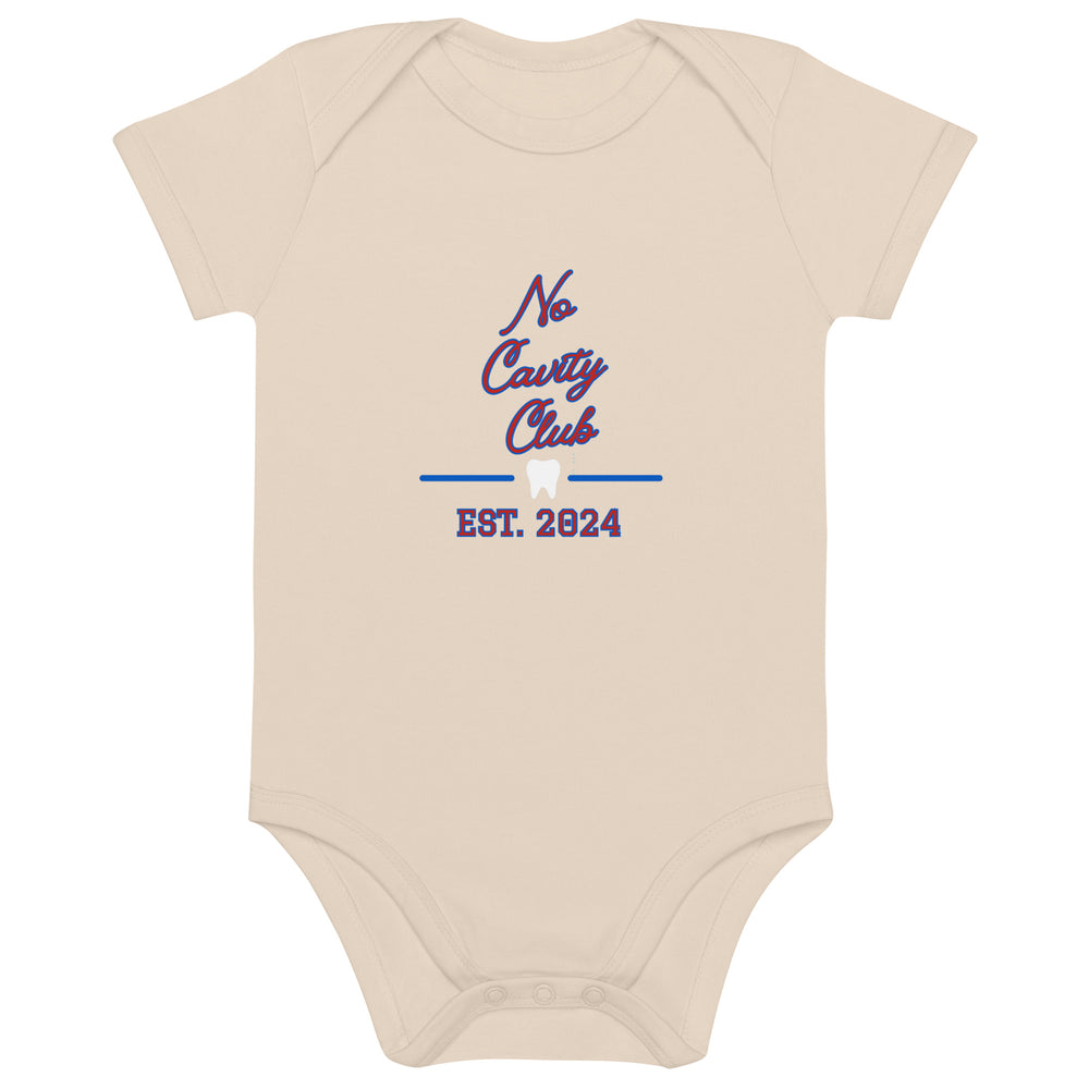 No Cavity Club 2024 Collegiate Organic cotton baby bodysuit Maroon & Navy Design