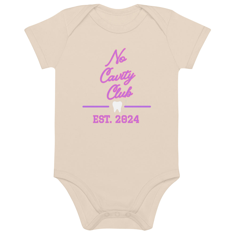 No Cavity Club-2024 Collegiate Organic cotton baby bodysuit Pink and Lavender Design
