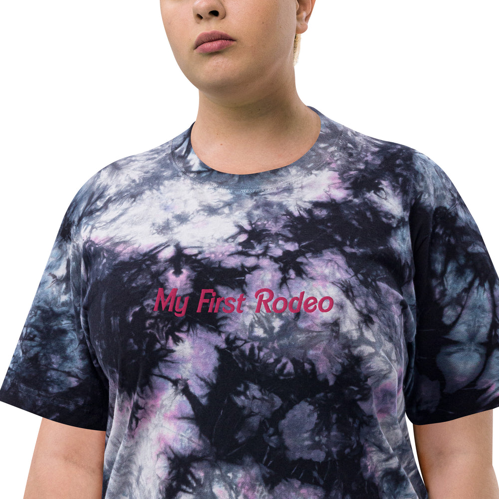 My First Rodeo Embroidered Oversized tie-dye t-shirt