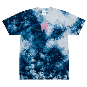 
            
                Load image into Gallery viewer, Webbed Pink Embroidered Tooth Oversized tie-dye t-shirt
            
        
