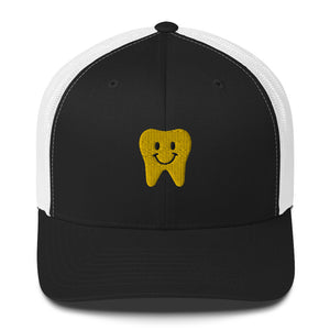 Yellow Happy Tooth Embroidered Trucker Cap