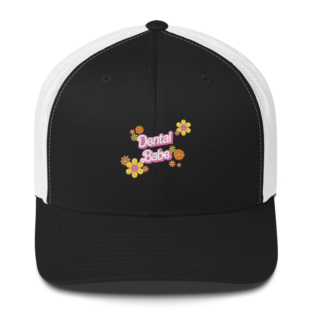 Dental Babe Floral Retro Embroidered Trucker Cap