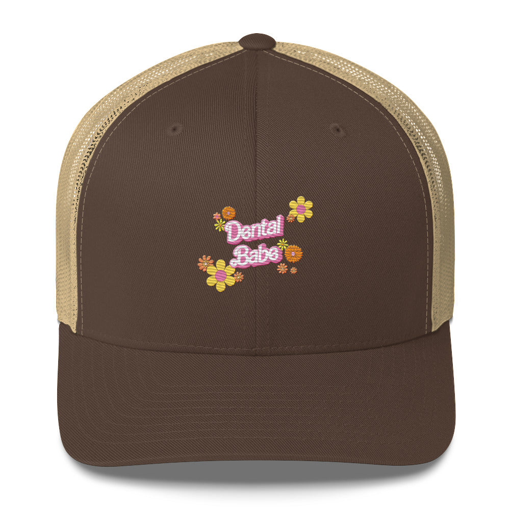 Dental Babe Floral Retro Embroidered Trucker Cap