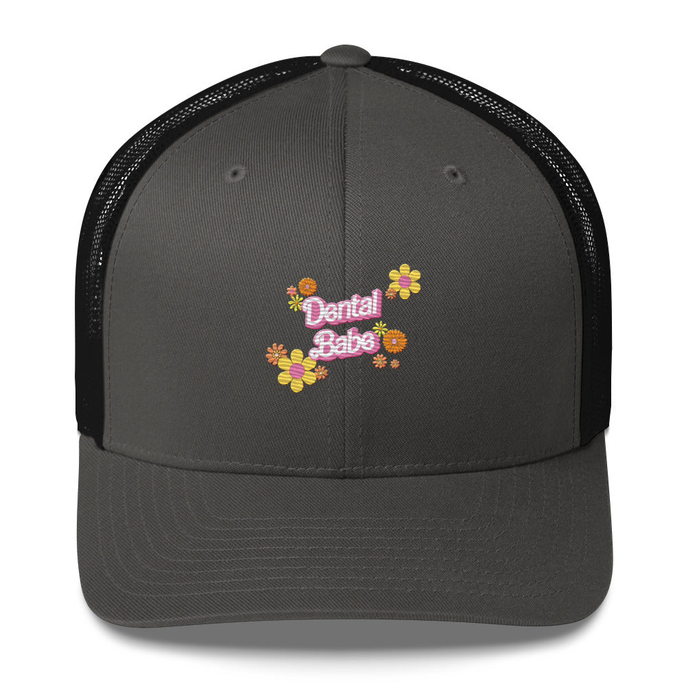 Dental Babe Floral Retro Embroidered Trucker Cap