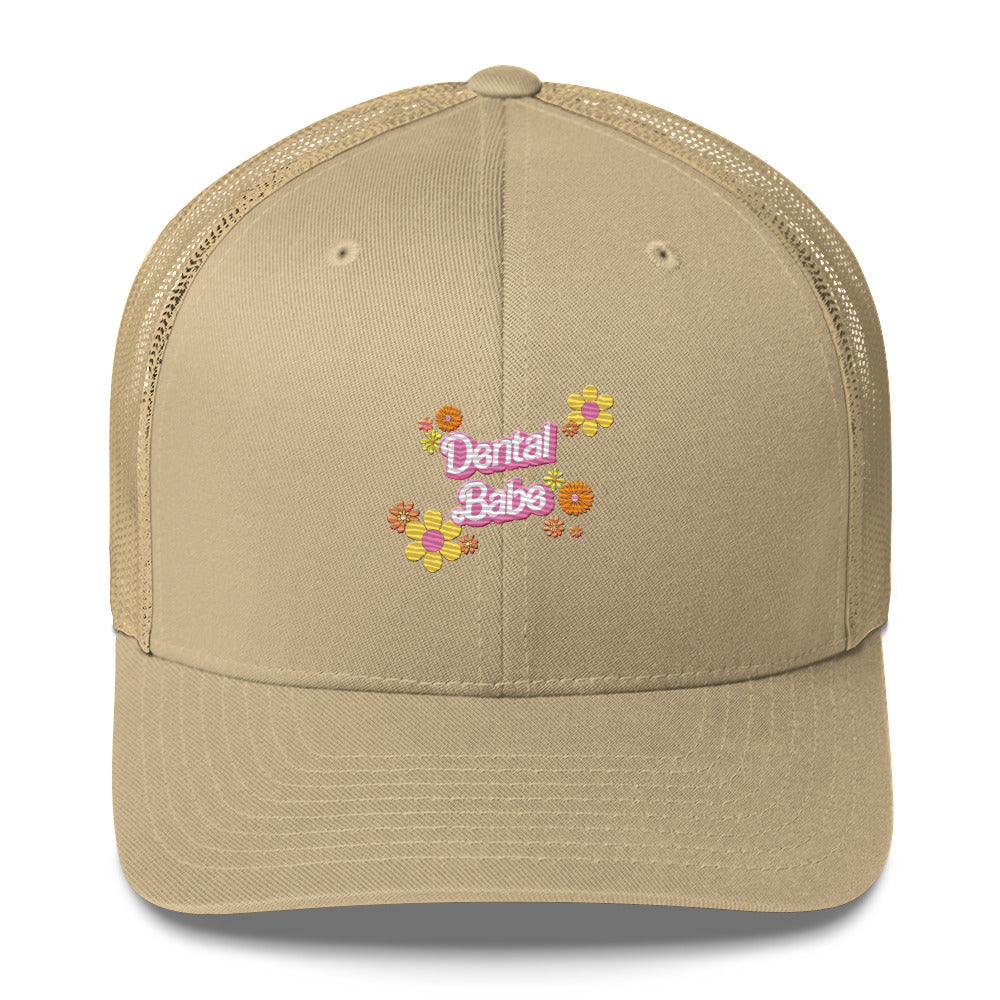 Dental Babe Floral Retro Embroidered Trucker Cap