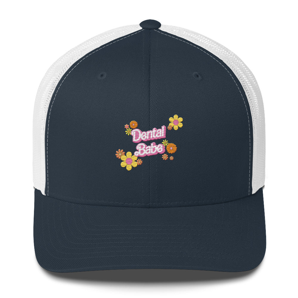 Dental Babe Floral Retro Embroidered Trucker Cap