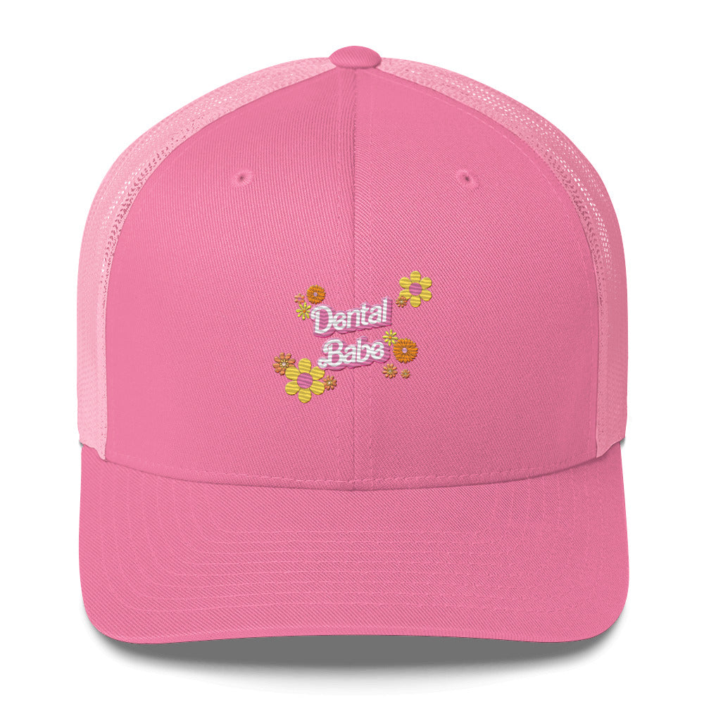 Dental Babe Floral Retro Embroidered Trucker Cap