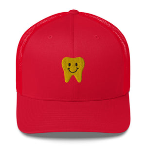 Yellow Happy Tooth Embroidered Trucker Cap