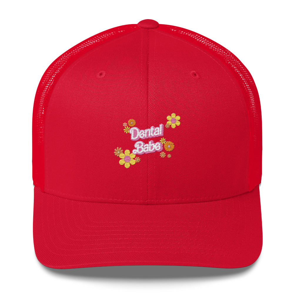 Dental Babe Floral Retro Embroidered Trucker Cap