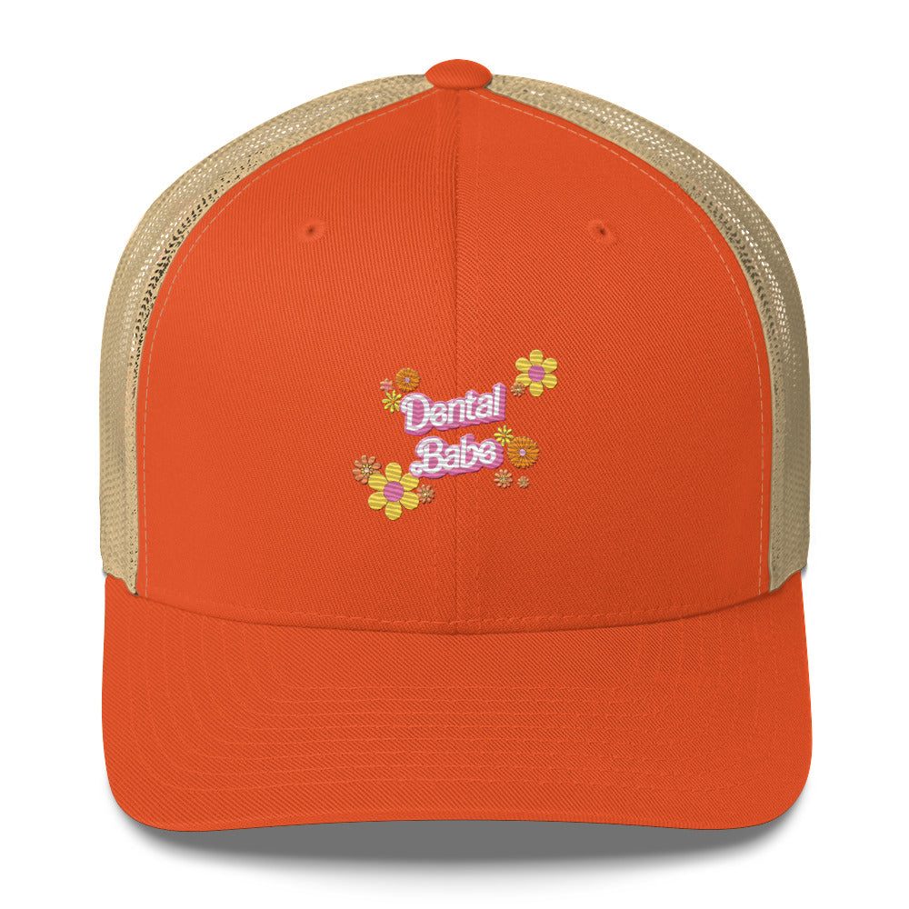 Dental Babe Floral Retro Embroidered Trucker Cap