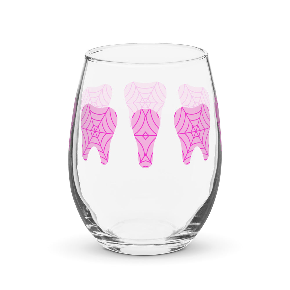 
            
                Load image into Gallery viewer, Webbed Pink Tooth Stemless wine glass
            
        