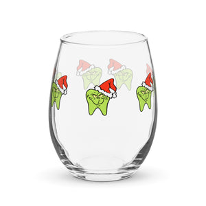 He's a Mean One Tooth Stemless wine glass