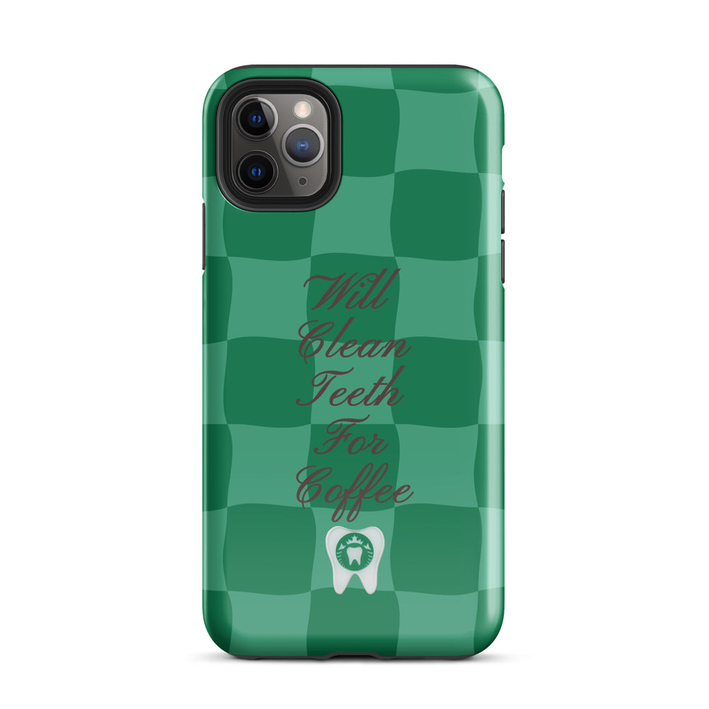 Will Clean Teeth For Coffee Tough Case for iPhone®- Green Version