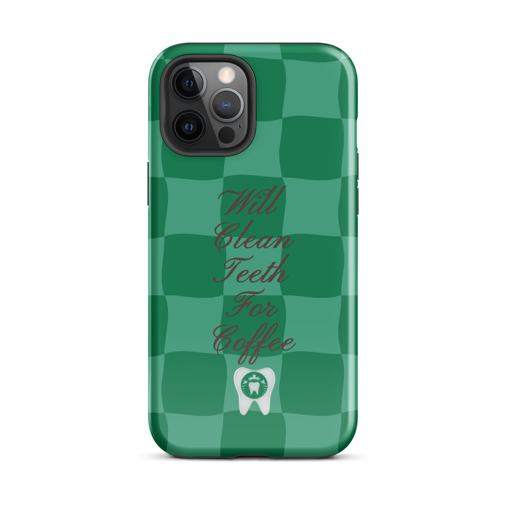 Will Clean Teeth For Coffee Tough Case for iPhone®- Green Version