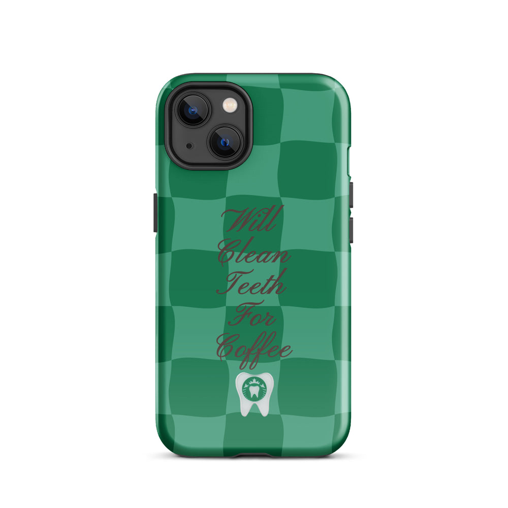 Will Clean Teeth For Coffee Tough Case for iPhone®- Green Version