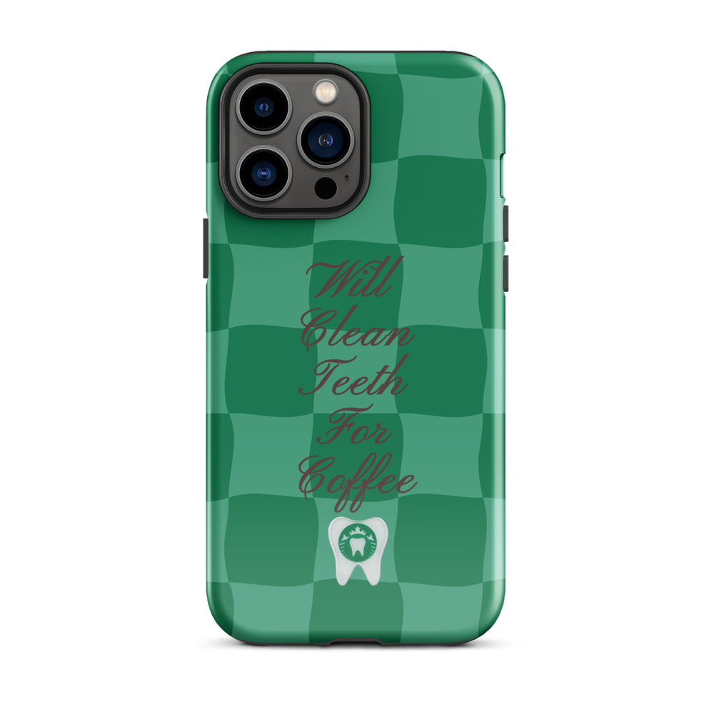 Will Clean Teeth For Coffee Tough Case for iPhone®- Green Version