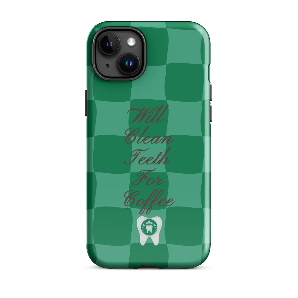 Will Clean Teeth For Coffee Tough Case for iPhone®- Green Version