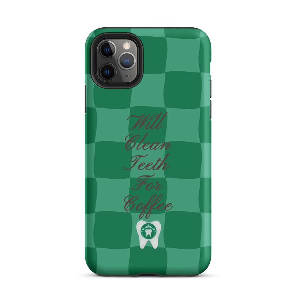 Will Clean Teeth For Coffee Tough Case for iPhone®- Green Version