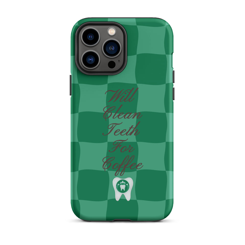 Will Clean Teeth For Coffee Tough Case for iPhone®- Green Version