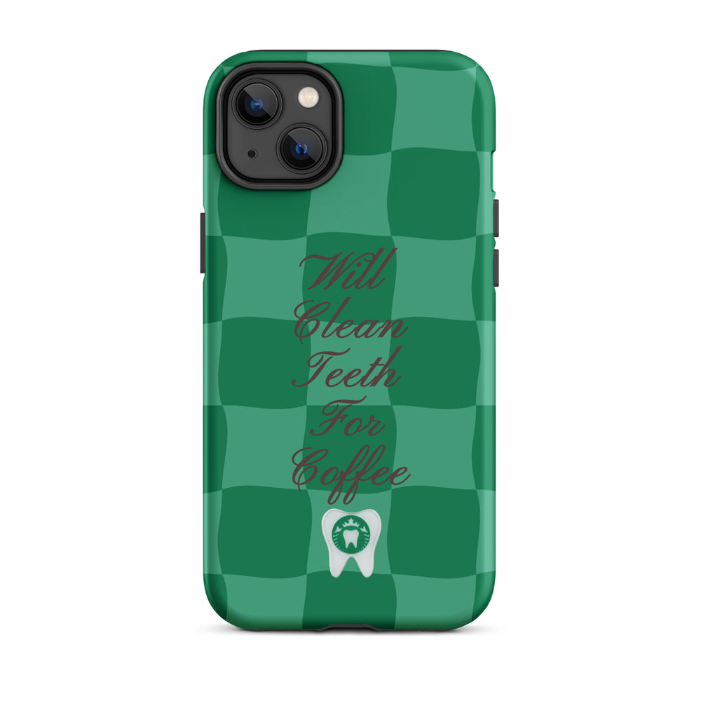 Will Clean Teeth For Coffee Tough Case for iPhone®- Green Version