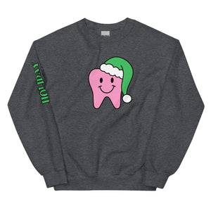 Happy Santa Tooth Holiday Smiles Sweatshirt- Pink & Green