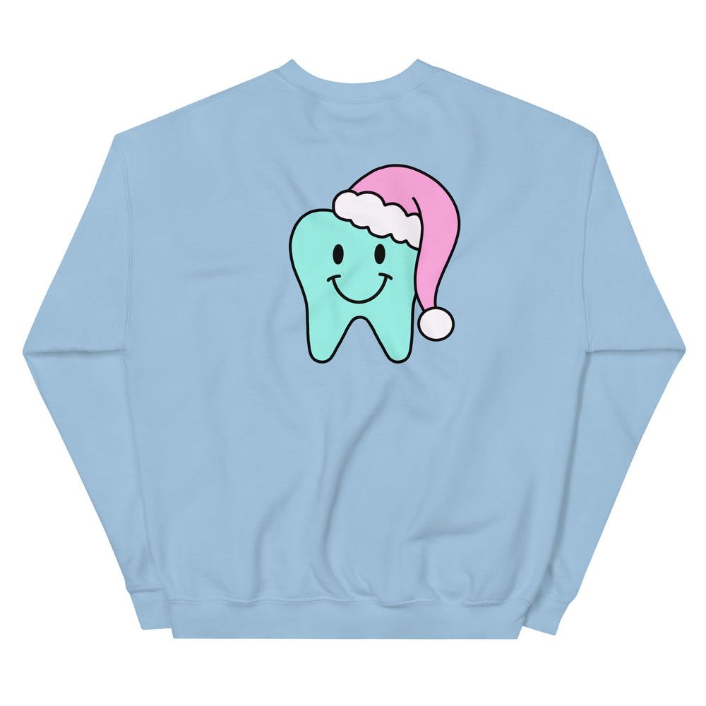 Holiday Smiles Happy Tooth Santa Sweatshirt- Turquoise & Pink