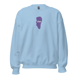 ”Little” Tooth Embroidered Sweatshirt- Purple Tooth White Letters