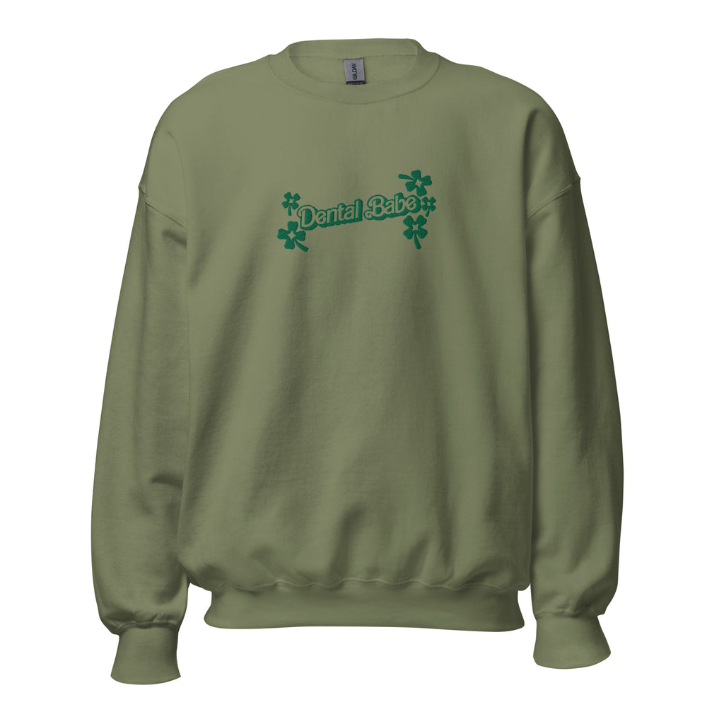 Dental Babe Tooth Clover Embroidered Sweatshirt- Green