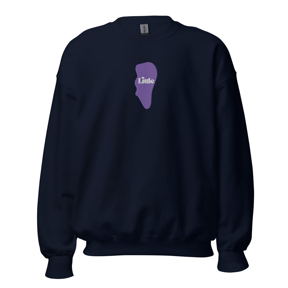 ”Little” Tooth Embroidered Sweatshirt- Purple Tooth White Letters