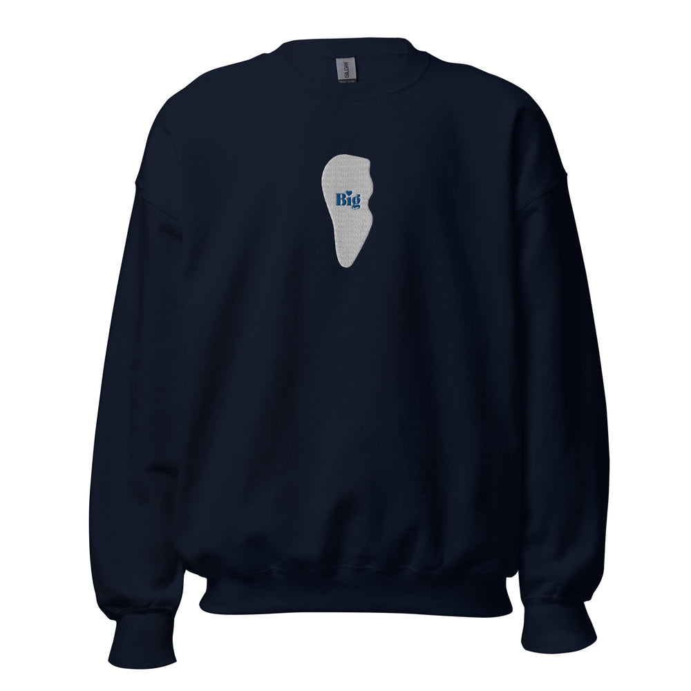 ”Big” Tooth Embroidered Sweatshirt- White Tooth Blue Letters