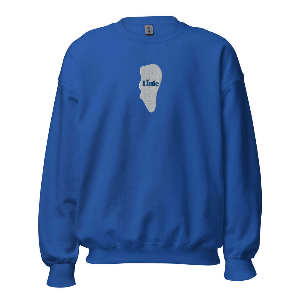 “Little” Tooth Embroidered Sweatshirt- White Tooth Blue Letters