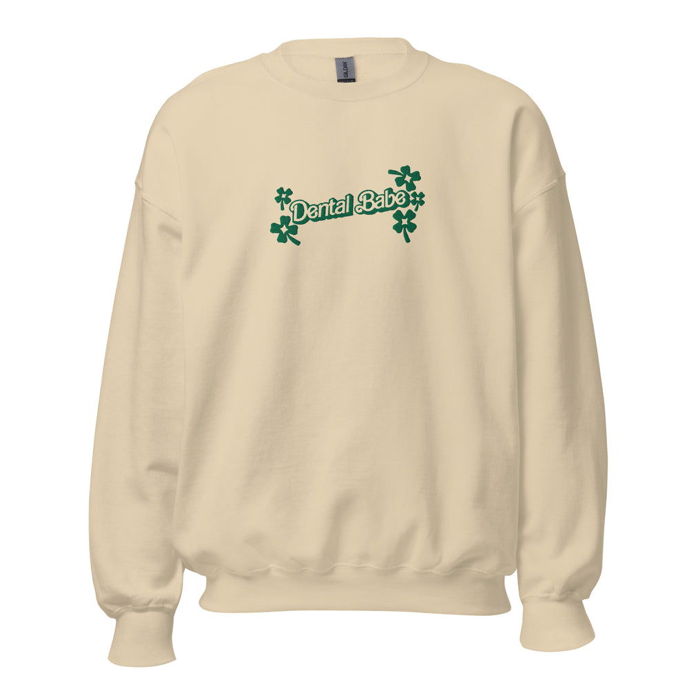 Dental Babe Tooth Clover Embroidered Sweatshirt- Green