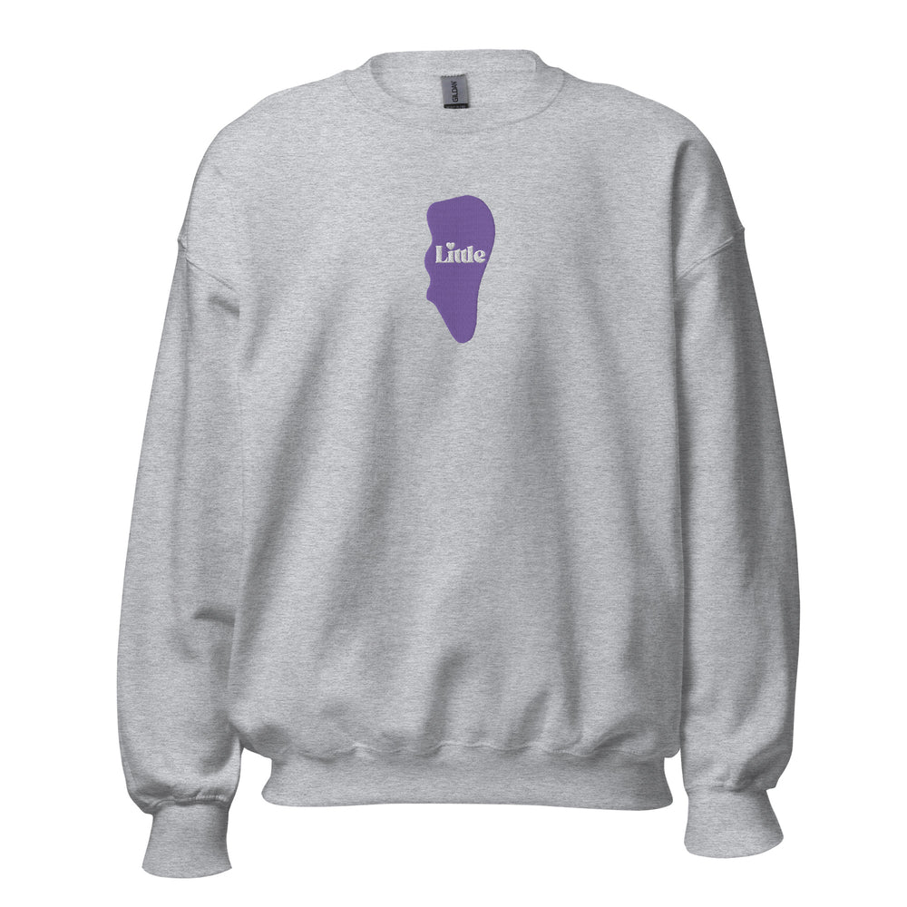 ”Little” Tooth Embroidered Sweatshirt- Purple Tooth White Letters