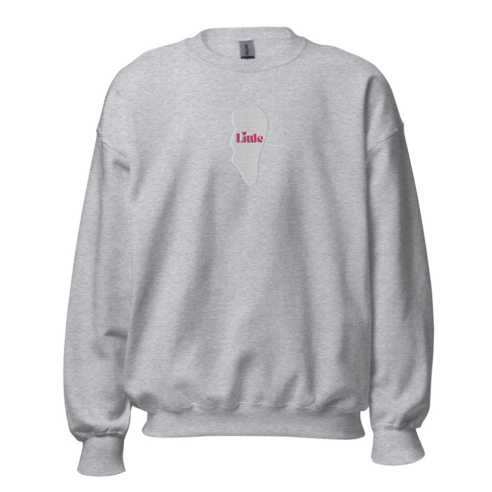 “Little” Tooth Embroidered Sweatshirt- White Tooth Pink Letters