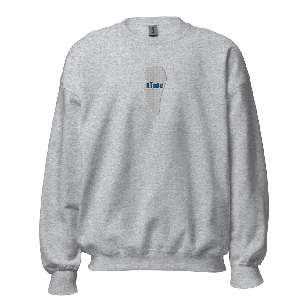 “Little” Tooth Embroidered Sweatshirt- White Tooth Blue Letters