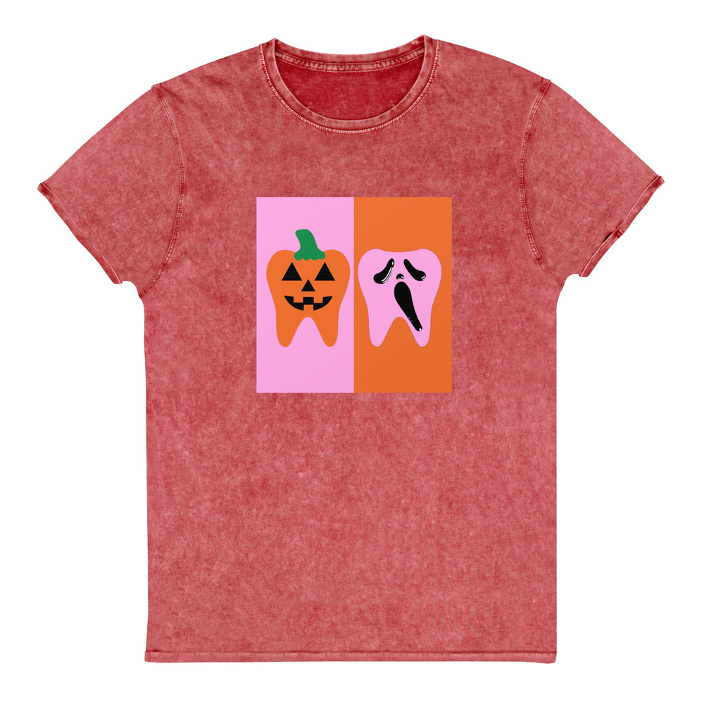 Jack-o'lantern Tooth and Scream Ghostface Tooth Denim T-Shirt