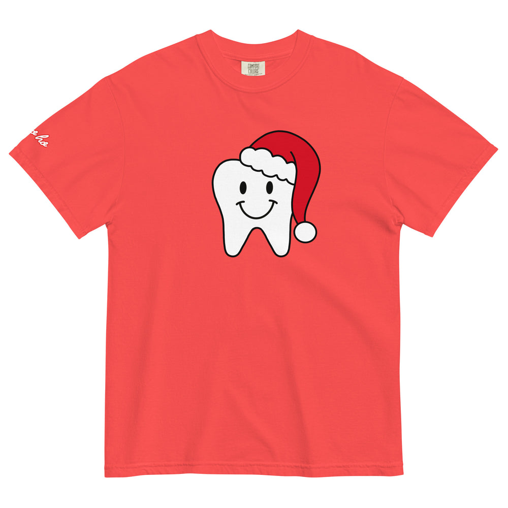 Happy Santa Tooth-Garment-Dyed Heavyweight T-Shirt White & Red