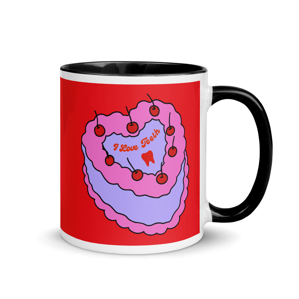 I Love Teeth Heart Cake Mug with Color Inside