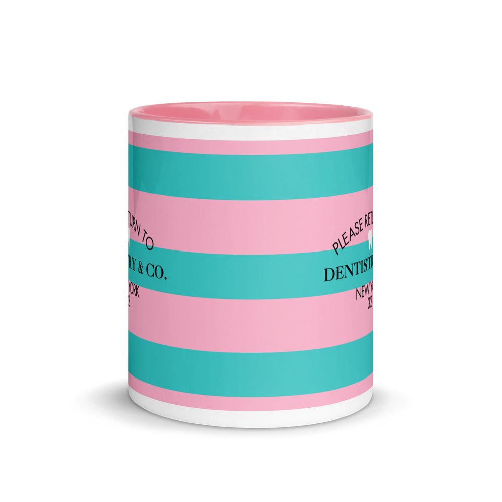 Please Return To Dentistry & Co. Striped Mug With Pink Color Inside