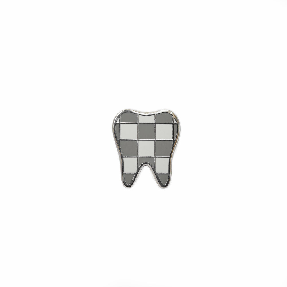 lovely32 Specialty Tooth Pin - Couture White Damier Print Gold Plating