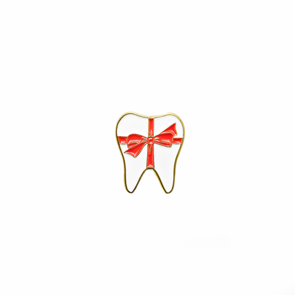 Specialty Tooth Pin - White Present with Red Bow