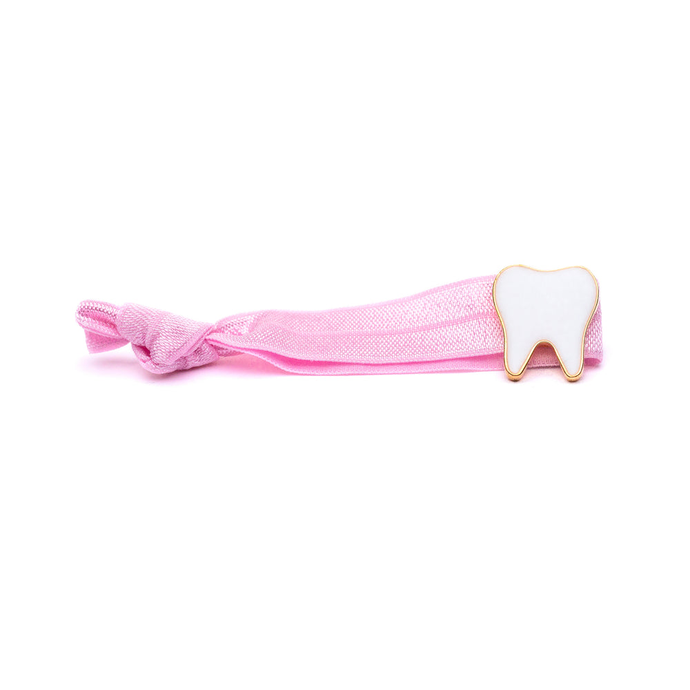 Hair Elastic - White Tooth on Pink