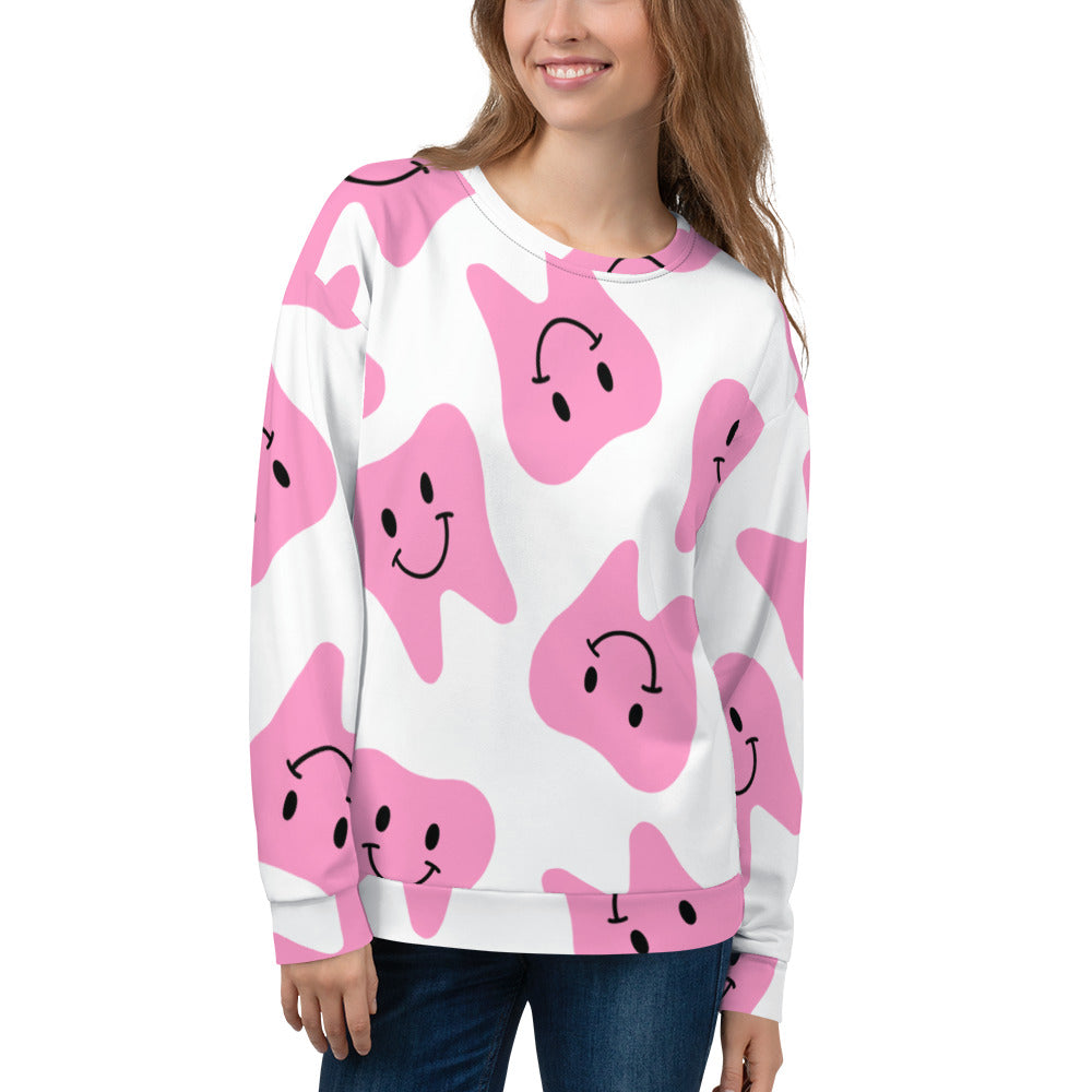 Pink Happy Tooth All-Over Unisex Sweatshirt