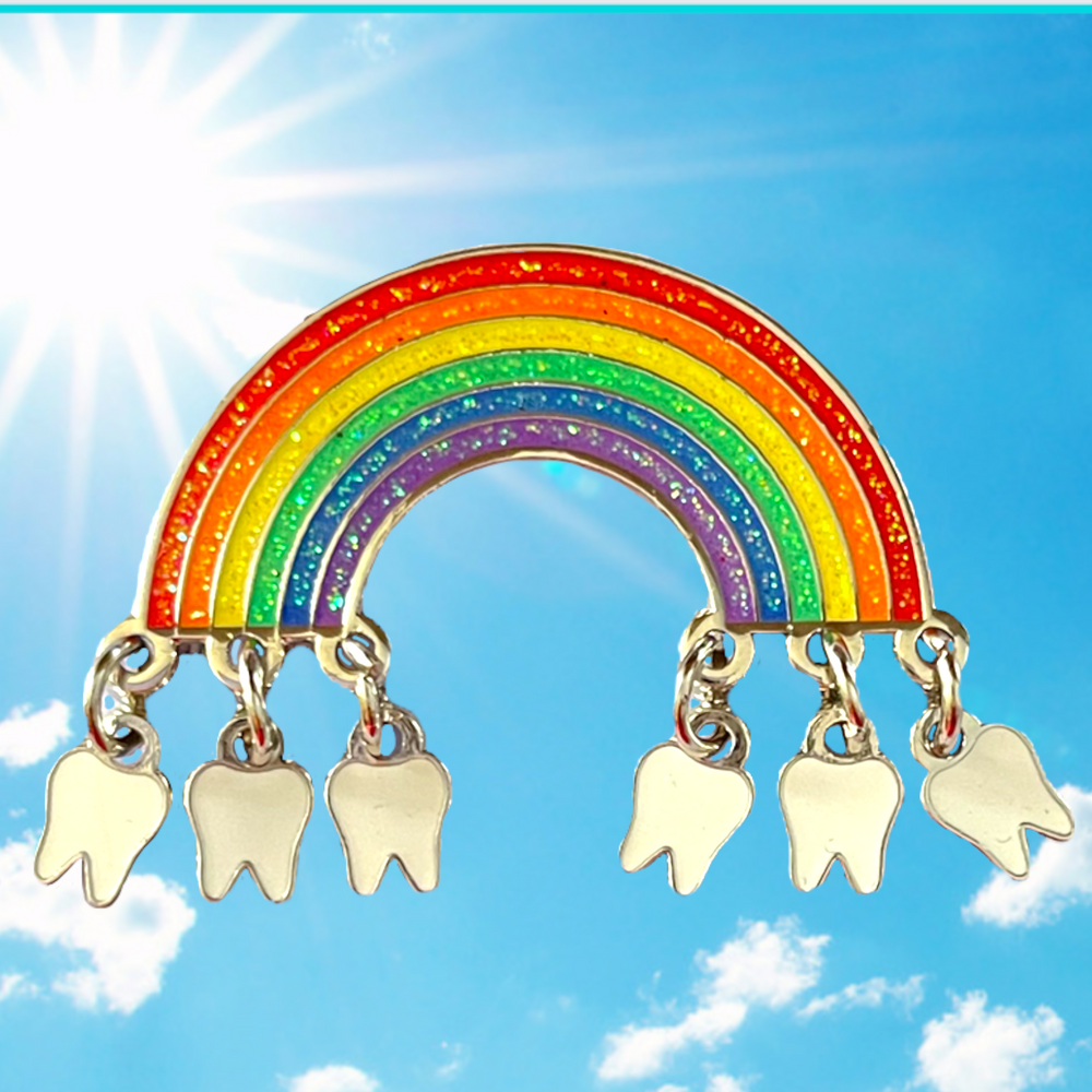 Dangling Tooth Rainbow Bright Pin with dangling Tooth Clouds – lovely32