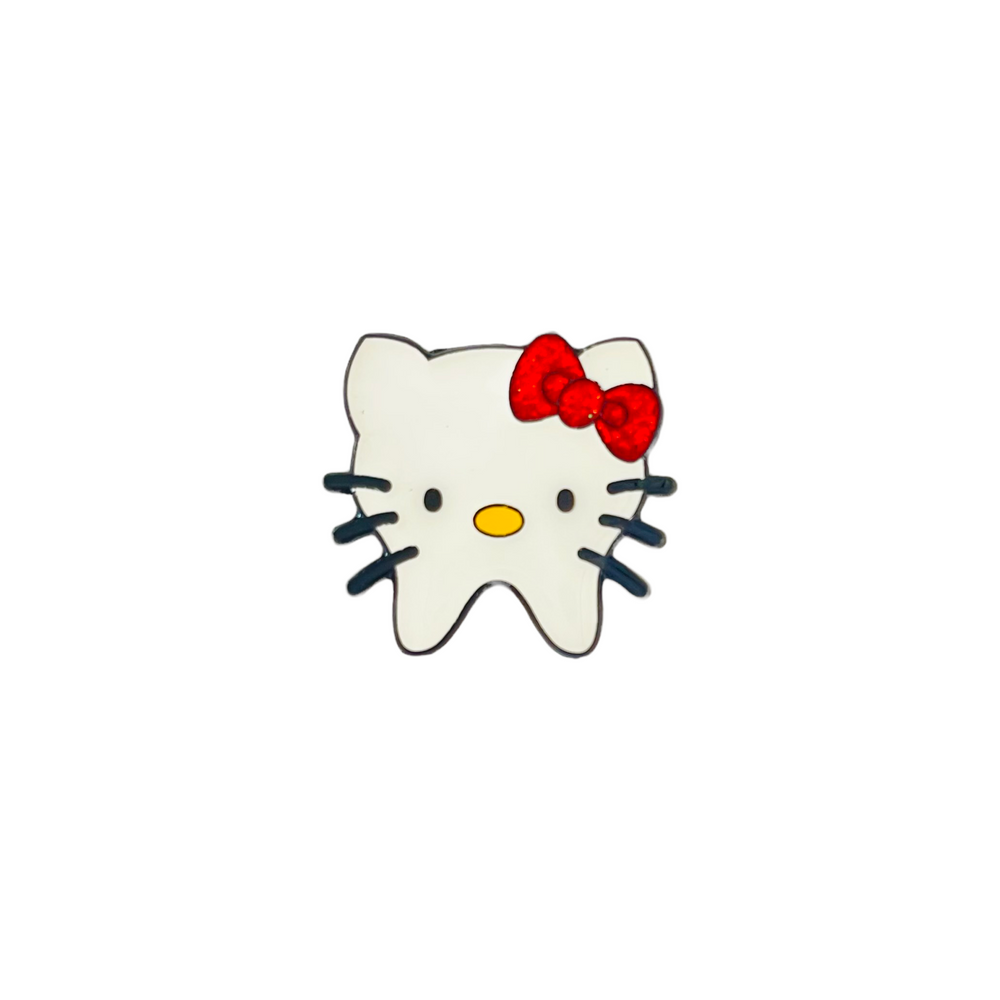 NEW Kitty Tooth Pin- Red Glitter Bow