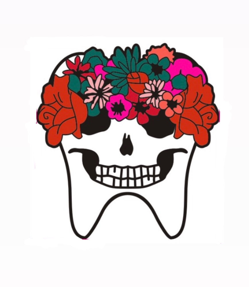 
            
                Load image into Gallery viewer, Specialty Tooth Pin - Flower Crown Skull
            
        