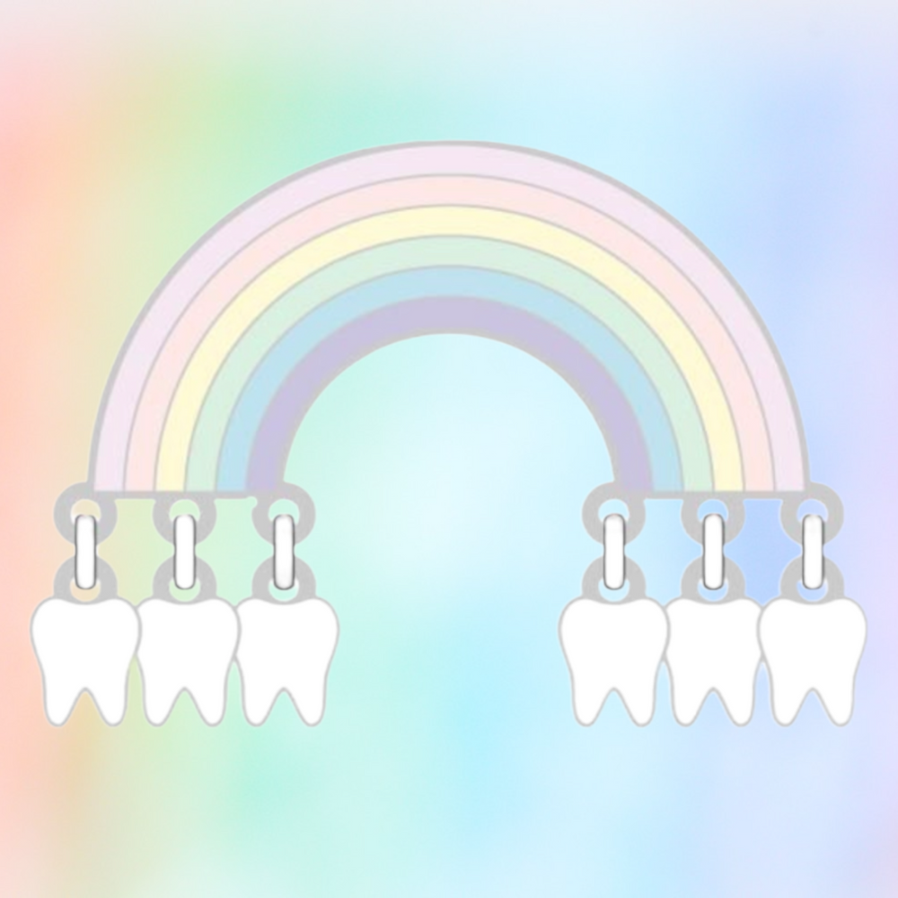 Pastel Rainbow Pin with dangling Tooth Clouds
